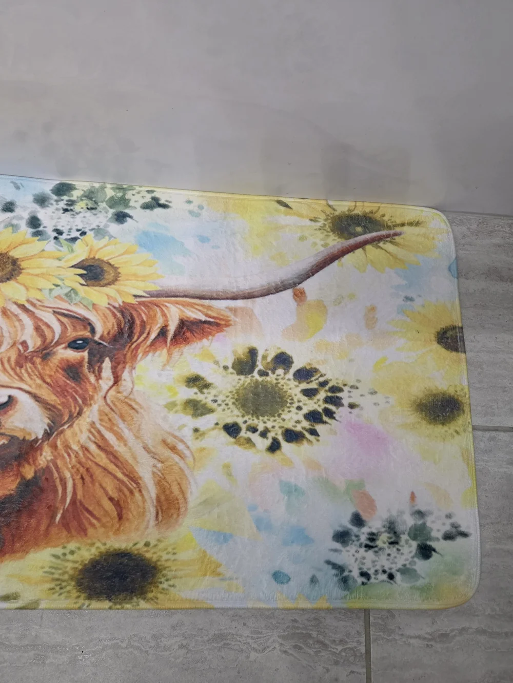 Sunflower Highland Cow Oversized Memory Foam Mat- Yellow & Brown